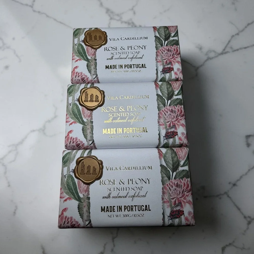 Vila Cardillium Rose & Peony Soap Set 3pk 10.5oz New Portugal Oatmeal Exfoliant